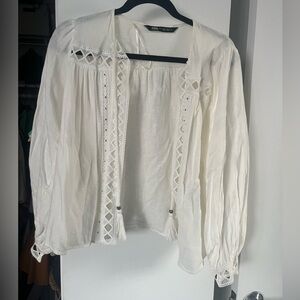 Zara white cotton and linen blend shirt, size M